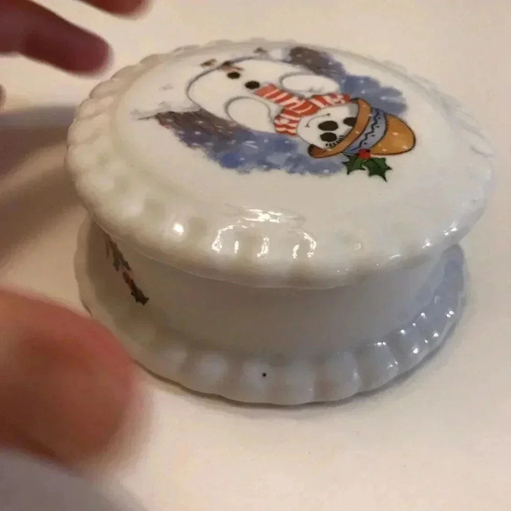 Snowman Trinket Box w/ Lid Pacific Rim Blue Waters English Fine Bone China